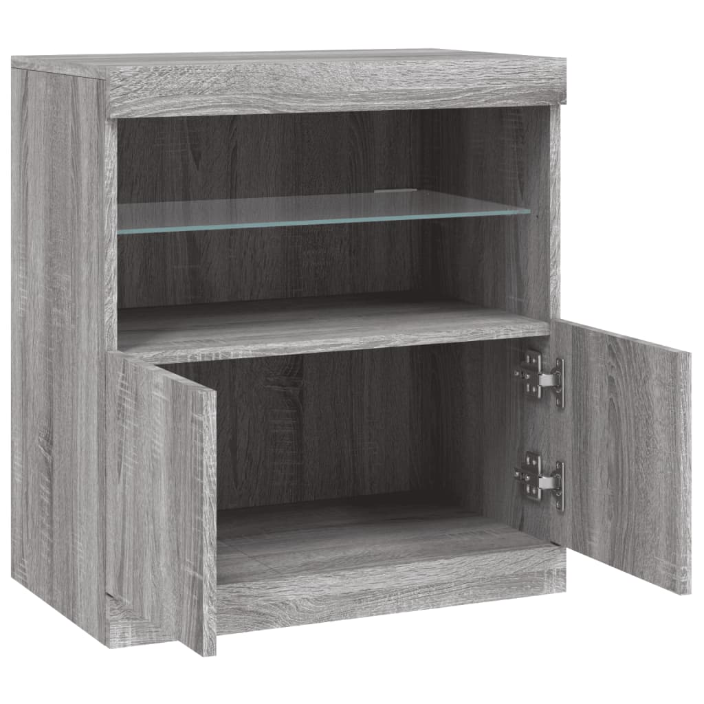 vidaXL Servantă cu lumini LED, gri sonoma, 60x37x67 cm vidaXL Servantă cu lumini LED, gri sonoma, 60x37x67 cm