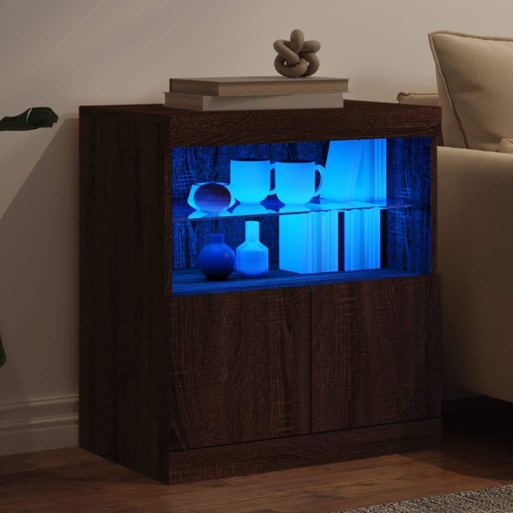 vidaXL Servantă cu lumini LED, stejar maro, 60x37x67 cm