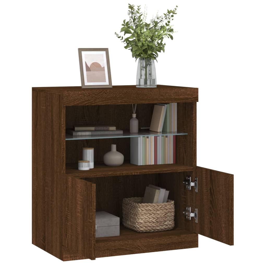 vidaXL Servantă cu lumini LED, stejar maro, 60x37x67 cm