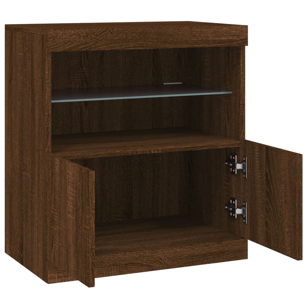 vidaXL Servantă cu lumini LED, stejar maro, 60x37x67 cm