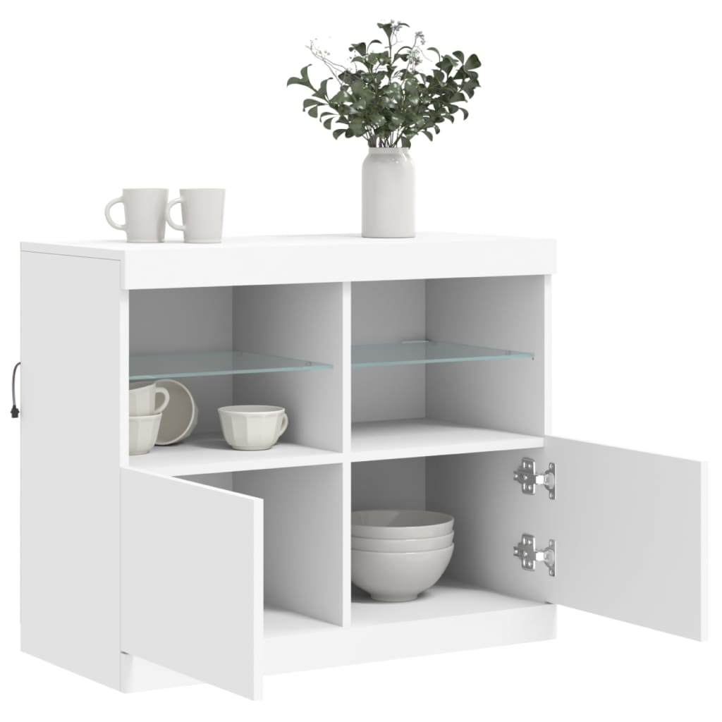 vidaXL Servantă cu lumini LED, alb, 81x37x67 cm vidaXL Servantă cu lumini LED, alb, 81x37x67 cm