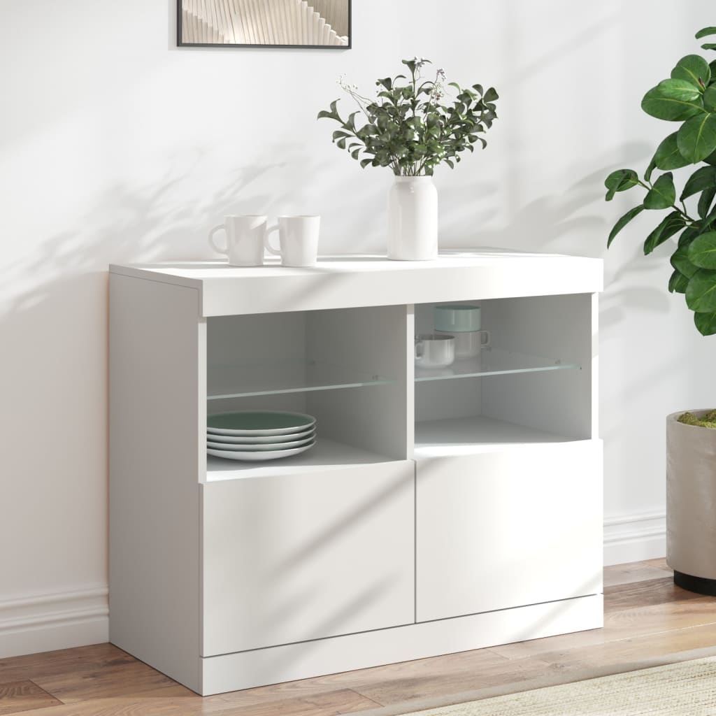 vidaXL Servantă cu lumini LED, alb, 81x37x67 cm vidaXL Servantă cu lumini LED, alb, 81x37x67 cm