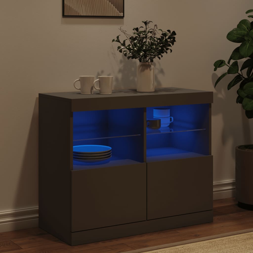 vidaXL Servantă cu lumini LED, negru, 81x37x67 cm