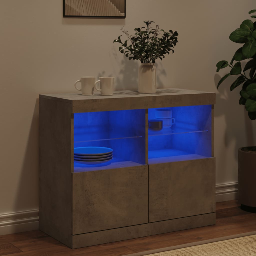 vidaXL Servantă cu lumini LED, gri beton, 81x37x67 cm vidaXL Servantă cu lumini LED, gri beton, 81x37x67 cm