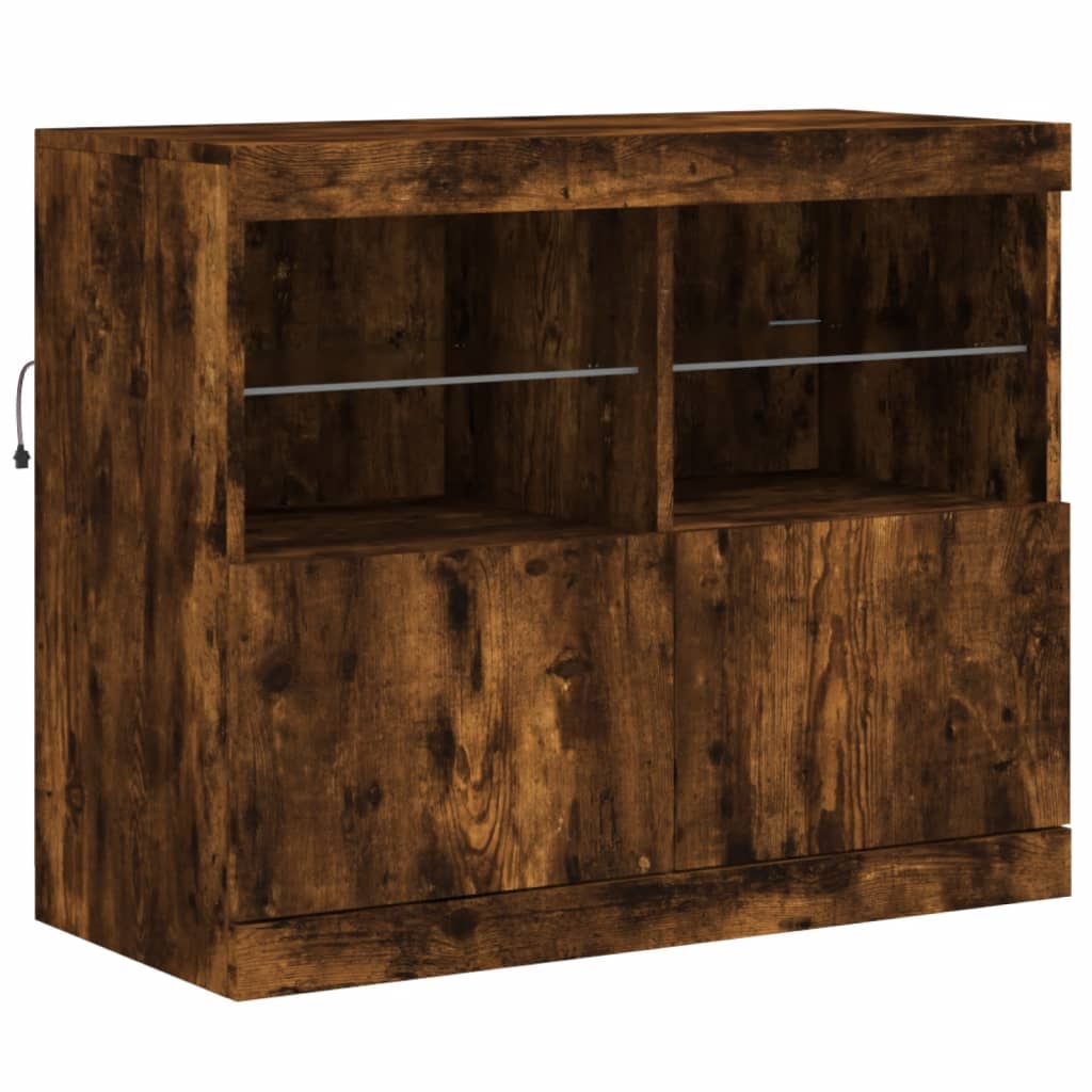vidaXL Servantă cu lumini LED, stejar fumuriu, 81x37x67 cm