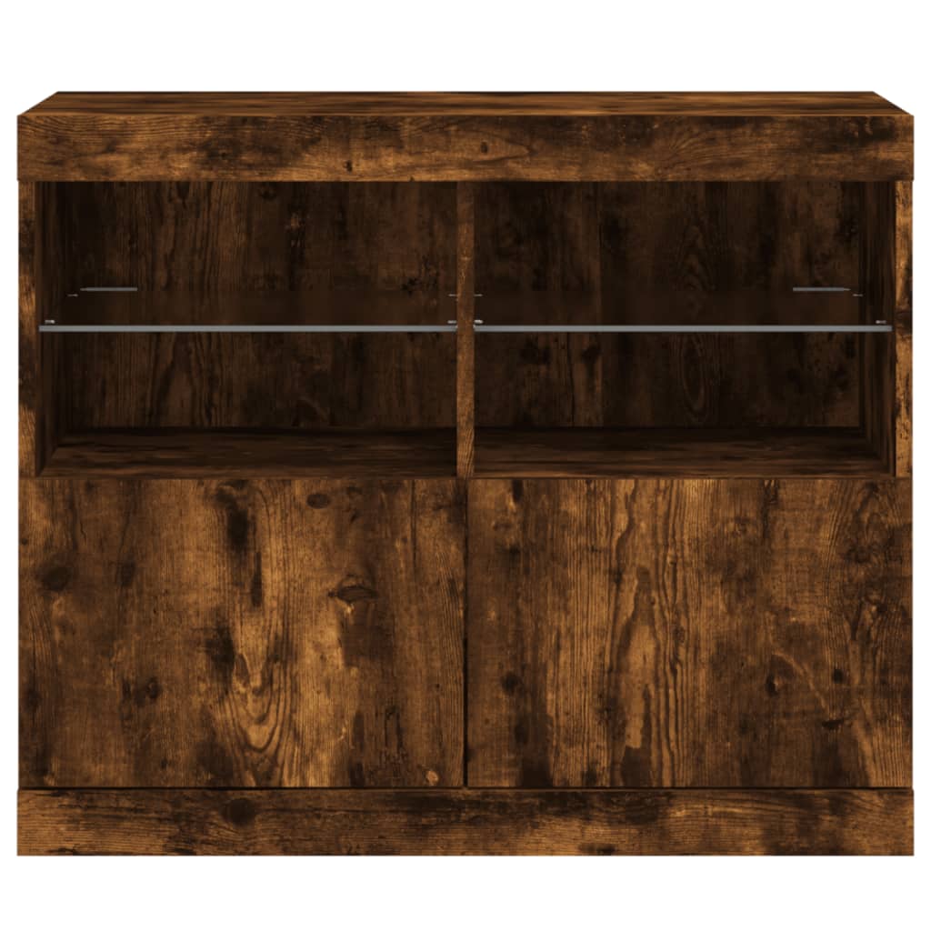 vidaXL Servantă cu lumini LED, stejar fumuriu, 81x37x67 cm