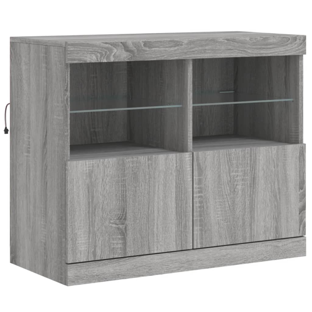 vidaXL Servantă cu lumini LED, gri sonoma, 81x37x67 cm vidaXL Servantă cu lumini LED, gri sonoma, 81x37x67 cm