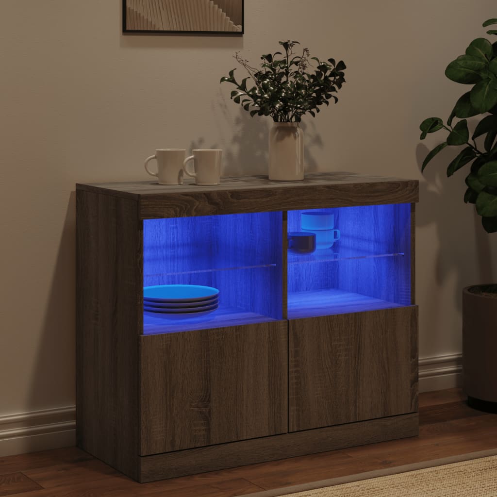 vidaXL Servantă cu lumini LED, gri sonoma, 81x37x67 cm vidaXL Servantă cu lumini LED, gri sonoma, 81x37x67 cm