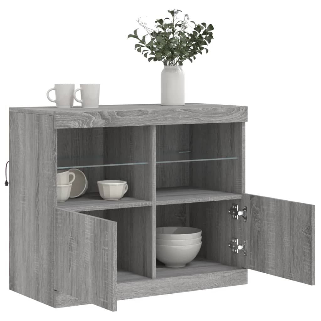 vidaXL Servantă cu lumini LED, gri sonoma, 81x37x67 cm vidaXL Servantă cu lumini LED, gri sonoma, 81x37x67 cm