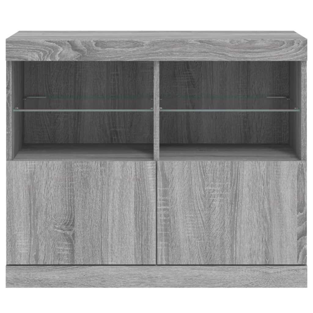vidaXL Servantă cu lumini LED, gri sonoma, 81x37x67 cm vidaXL Servantă cu lumini LED, gri sonoma, 81x37x67 cm