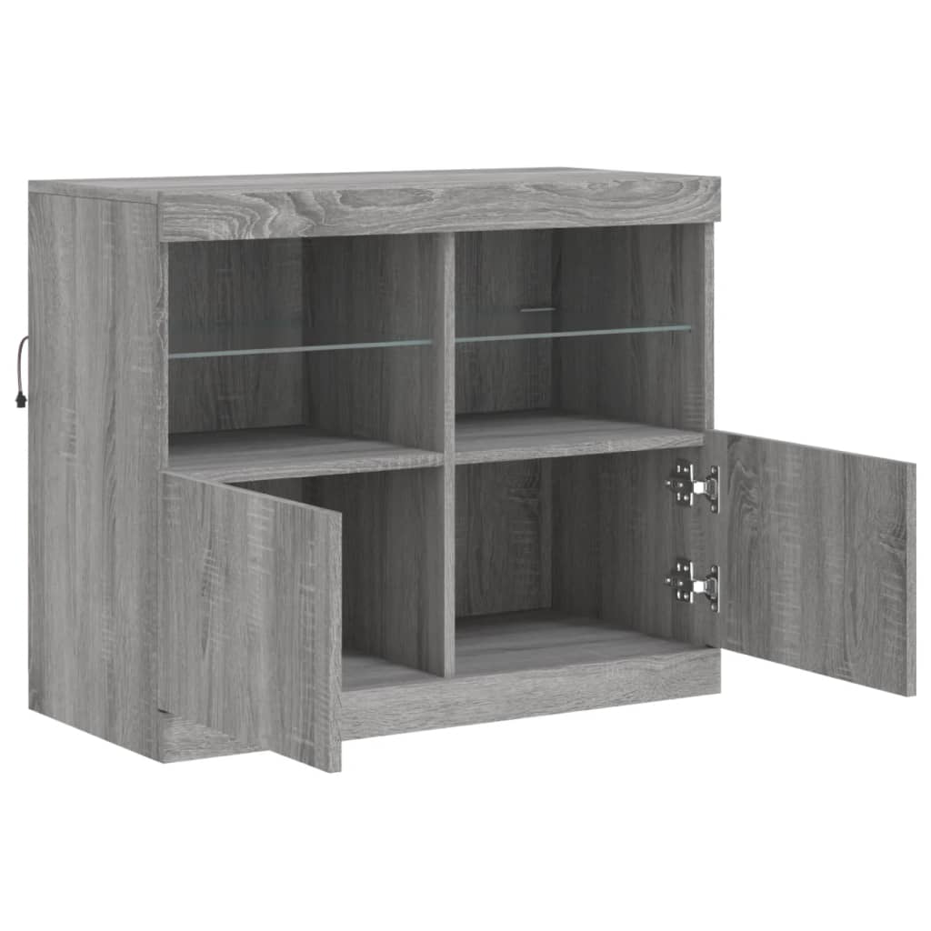vidaXL Servantă cu lumini LED, gri sonoma, 81x37x67 cm vidaXL Servantă cu lumini LED, gri sonoma, 81x37x67 cm
