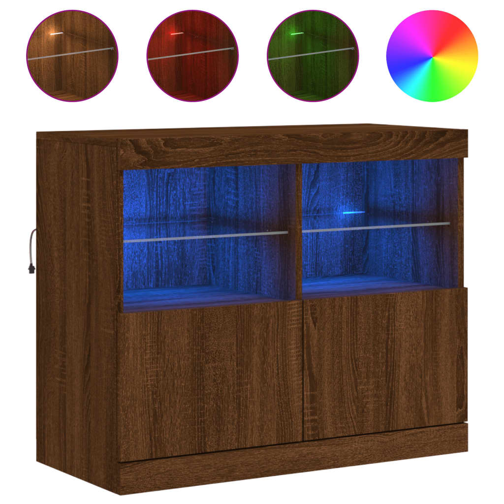 vidaXL Servantă cu lumini LED, stejar maro, 81x37x67 cm vidaXL Servantă cu lumini LED, stejar maro, 81x37x67 cm