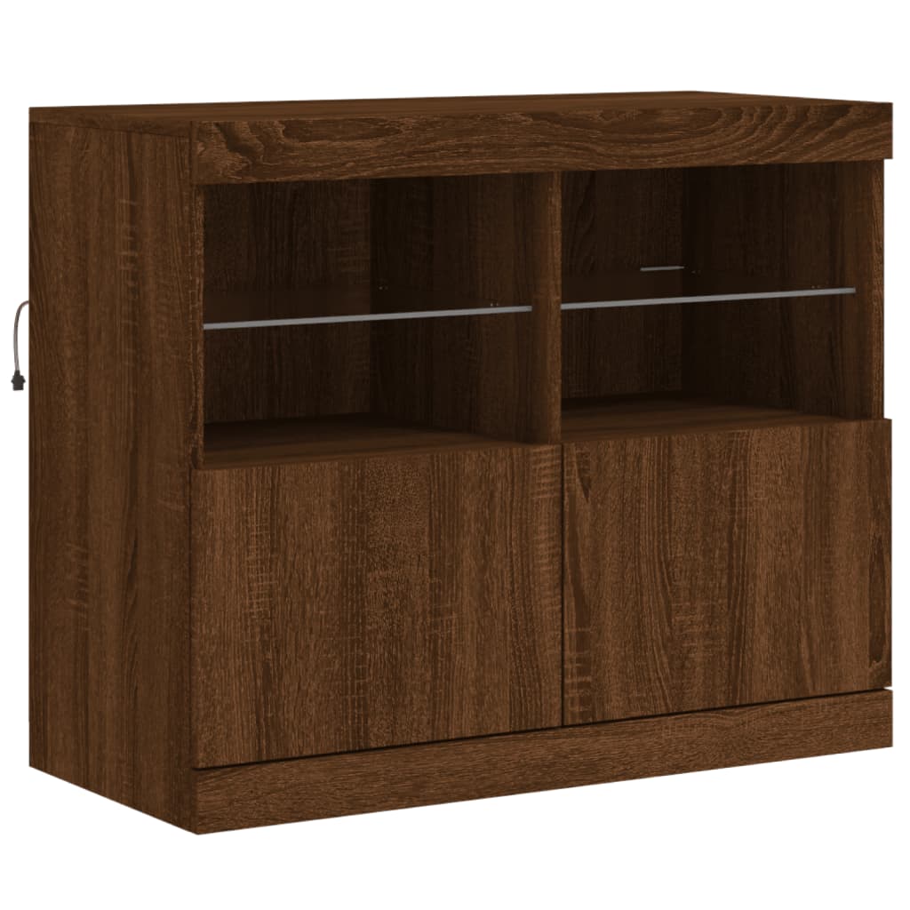 vidaXL Servantă cu lumini LED, stejar maro, 81x37x67 cm vidaXL Servantă cu lumini LED, stejar maro, 81x37x67 cm