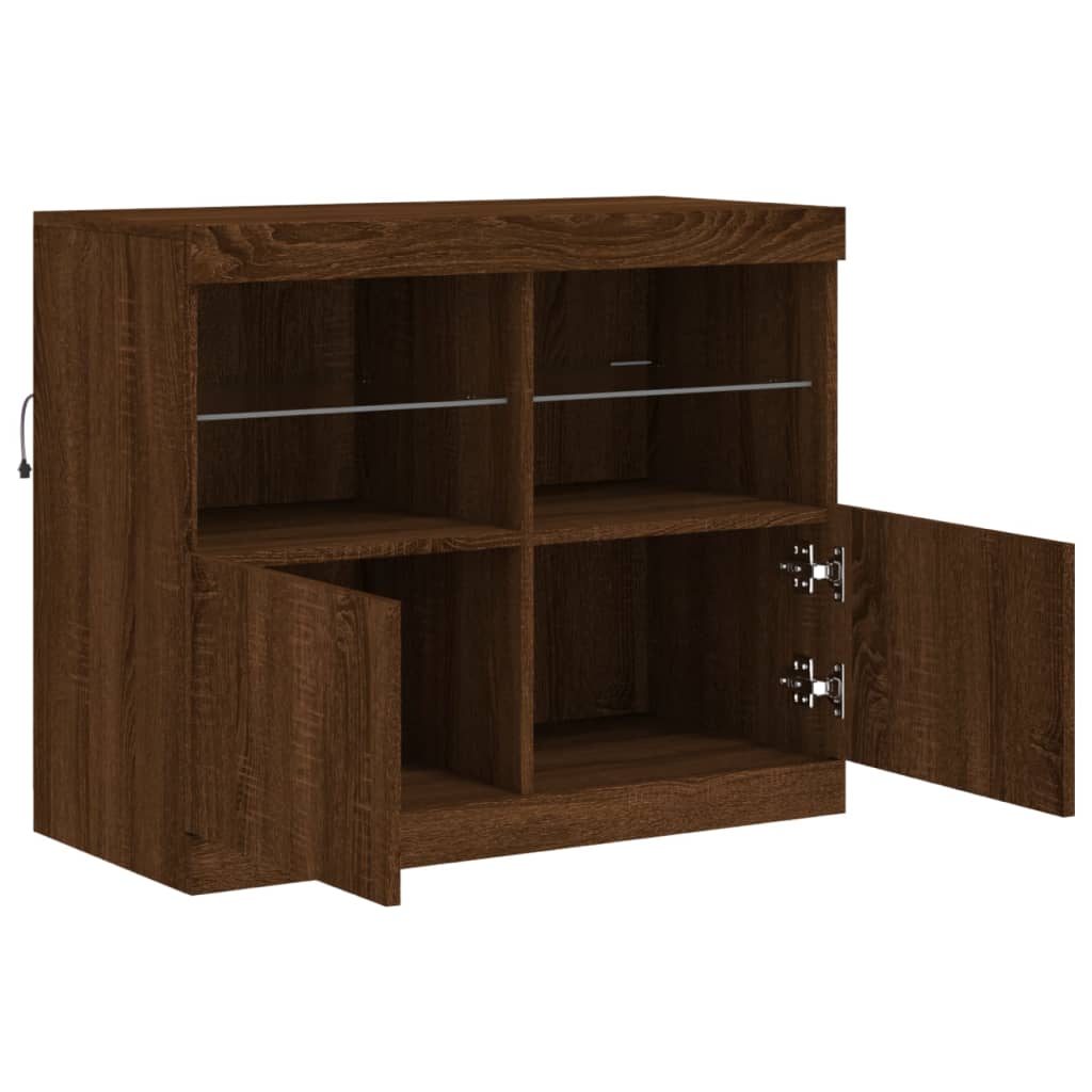 vidaXL Servantă cu lumini LED, stejar maro, 81x37x67 cm vidaXL Servantă cu lumini LED, stejar maro, 81x37x67 cm