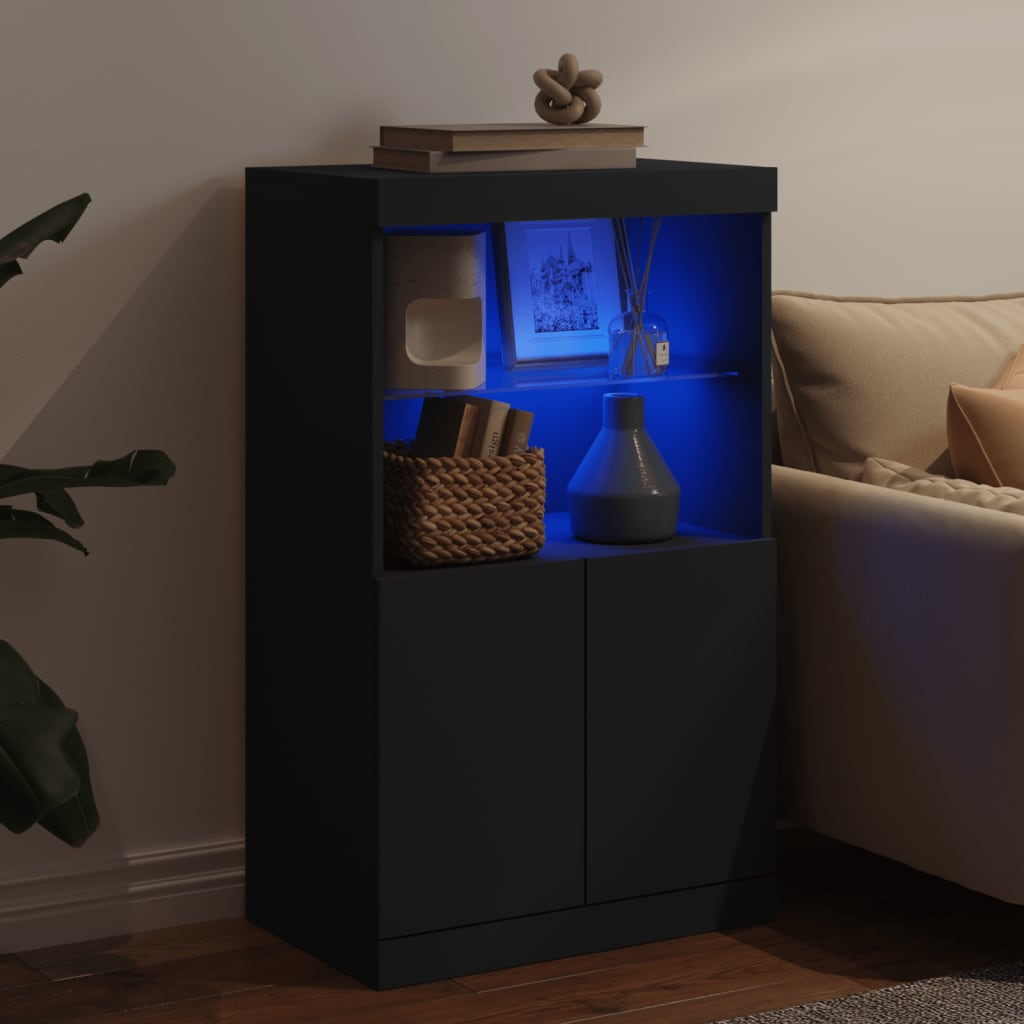 vidaXL Servantă cu lumini LED, negru, 60,5x37x100 cm vidaXL Servantă cu lumini LED, negru, 60,5x37x100 cm