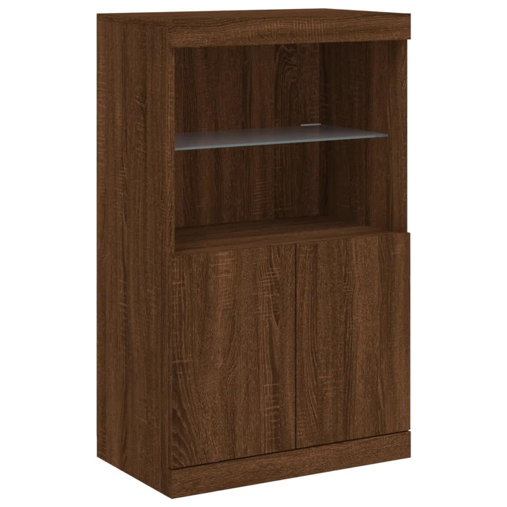 vidaXL Servantă cu lumini LED, stejar maro, 60,5x37x100 cm vidaXL Servantă cu lumini LED, stejar maro, 60,5x37x100 cm
