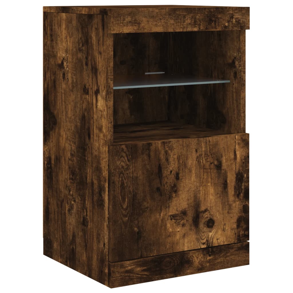 vidaXL Servantă cu lumini LED, stejar fumuriu, 41x37x67 cm vidaXL Servantă cu lumini LED, stejar fumuriu, 41x37x67 cm