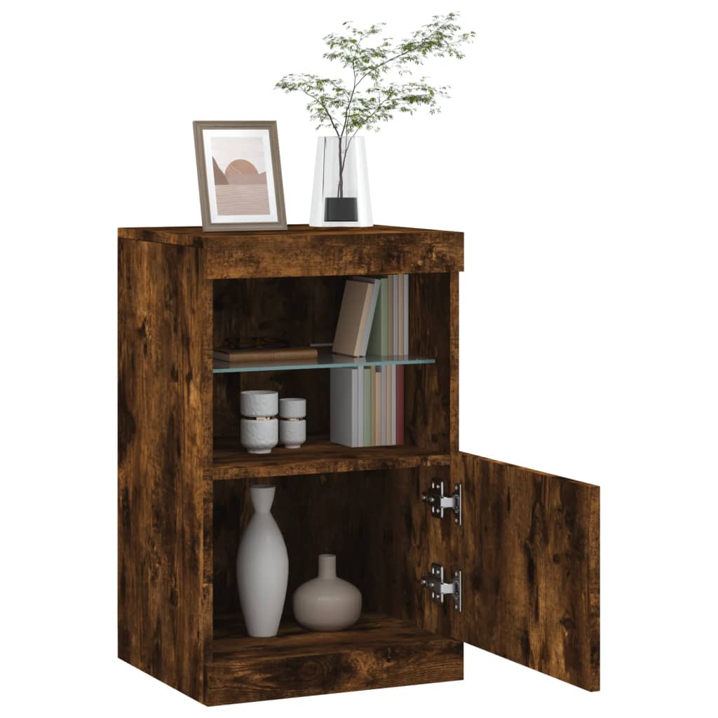 vidaXL Servantă cu lumini LED, stejar fumuriu, 41x37x67 cm vidaXL Servantă cu lumini LED, stejar fumuriu, 41x37x67 cm