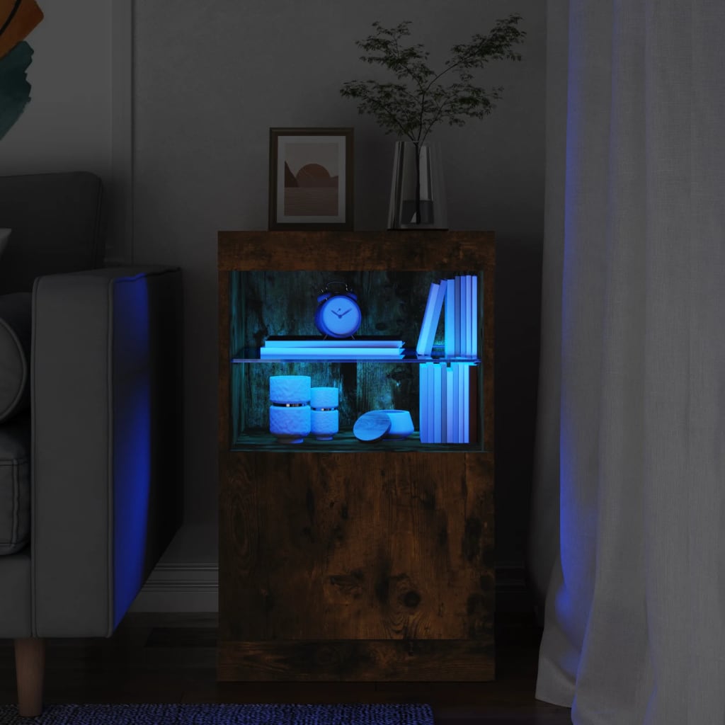 vidaXL Servantă cu lumini LED, stejar fumuriu, 41x37x67 cm vidaXL Servantă cu lumini LED, stejar fumuriu, 41x37x67 cm