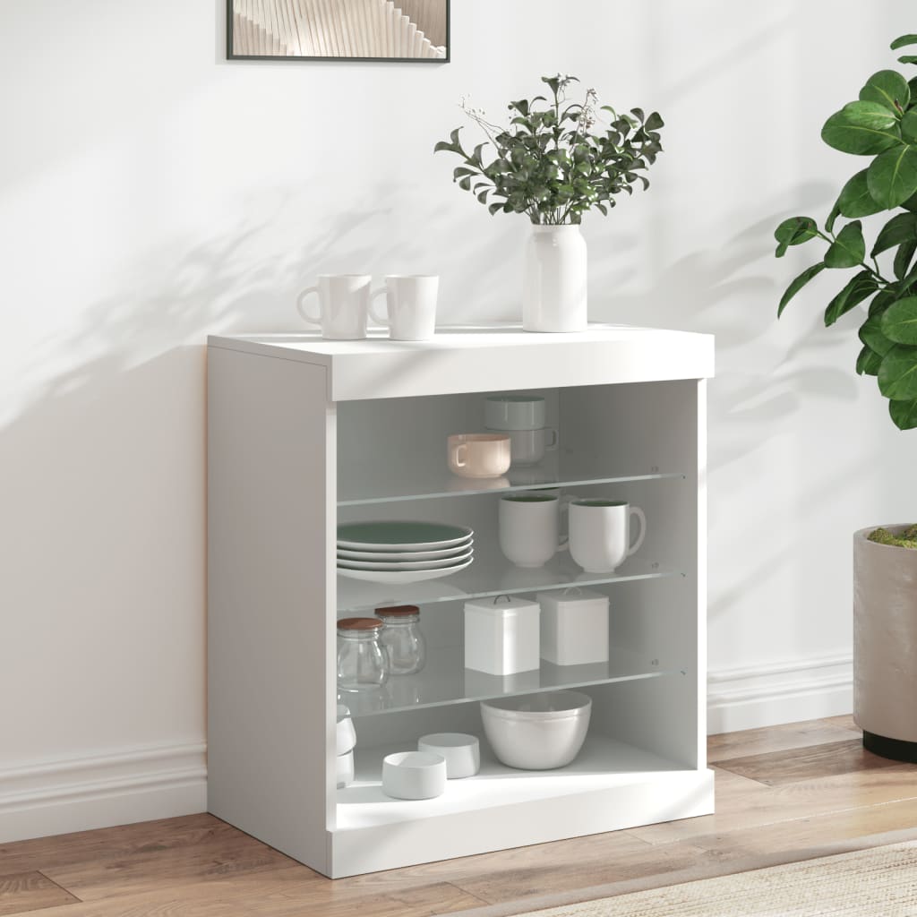 vidaXL Servantă cu lumini LED, alb, 60,5x37x67 cm vidaXL Servantă cu lumini LED, alb, 60,5x37x67 cm