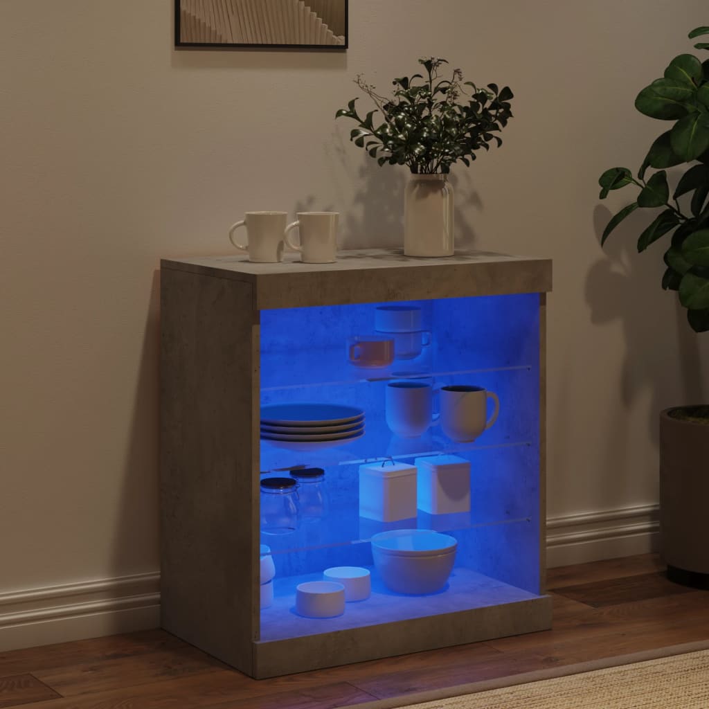 vidaXL Servantă cu lumini LED, gri beton, 60,5x37x67 cm