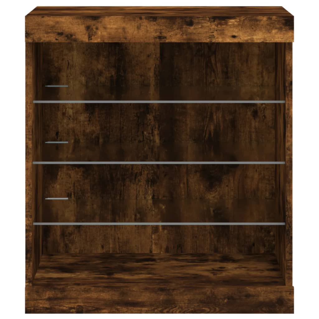 vidaXL Servantă cu lumini LED, stejar fumuriu, 60,5x37x67 cm