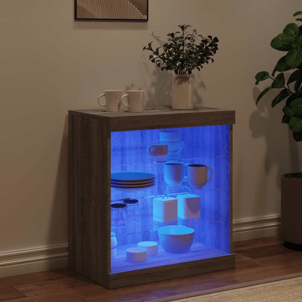 vidaXL Servantă cu lumini LED, gri sonoma, 60,5x37x67 cm