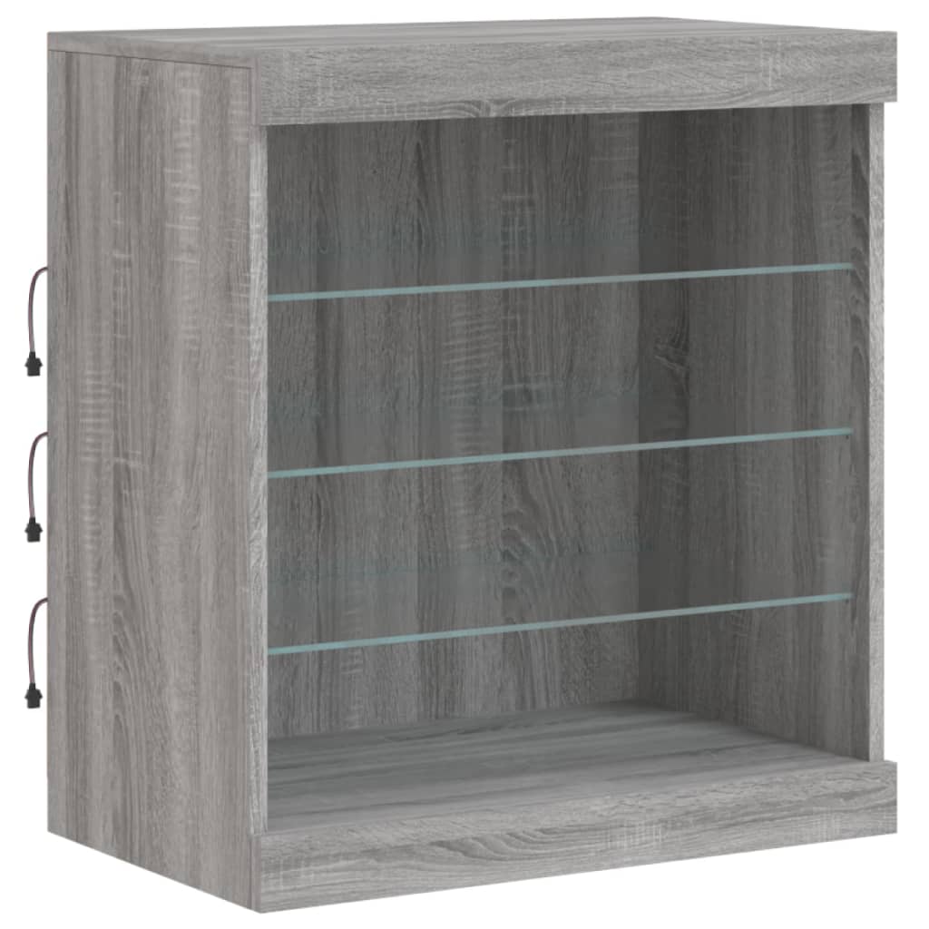 vidaXL Servantă cu lumini LED, gri sonoma, 60,5x37x67 cm