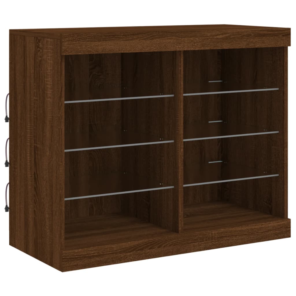 vidaXL Servantă cu lumini LED, stejar maro, 81x37x67 cm