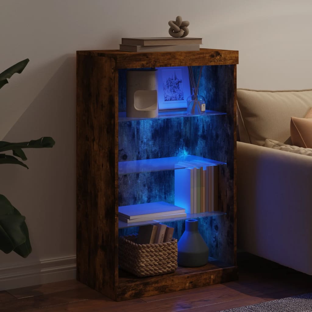 vidaXL Servantă cu lumini LED, stejar fumuriu, 60,5x37x100 cm vidaXL Servantă cu lumini LED, stejar fumuriu, 60,5x37x100 cm