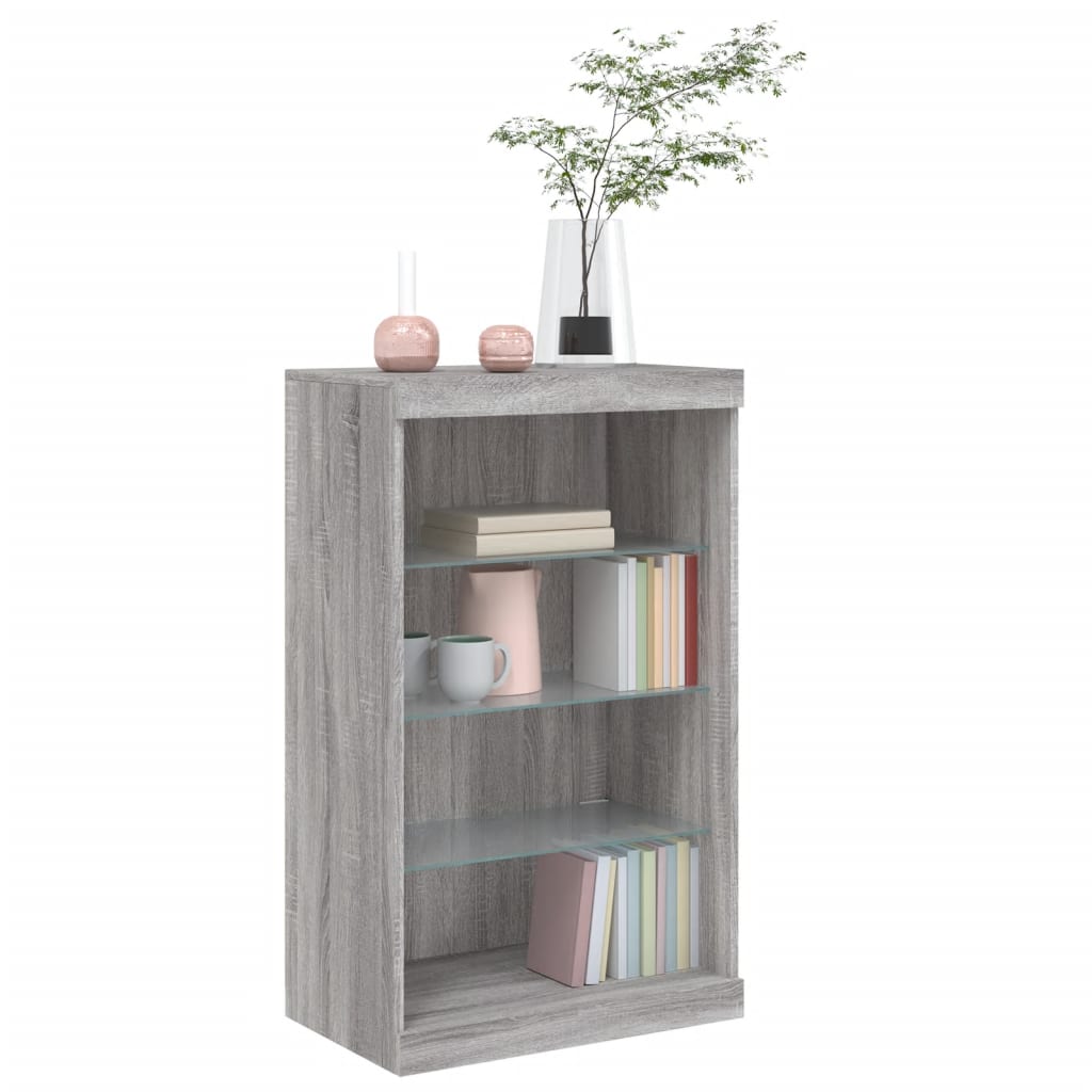vidaXL Servantă cu lumini LED, gri sonoma, 60,5x37x100 cm vidaXL Servantă cu lumini LED, gri sonoma, 60,5x37x100 cm