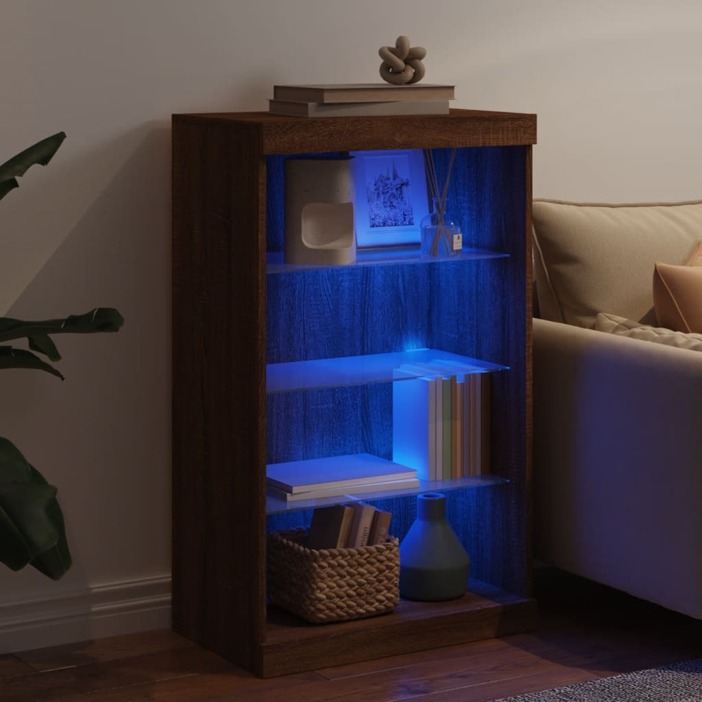 vidaXL Servantă cu lumini LED, stejar maro, 60,5x37x100 cm