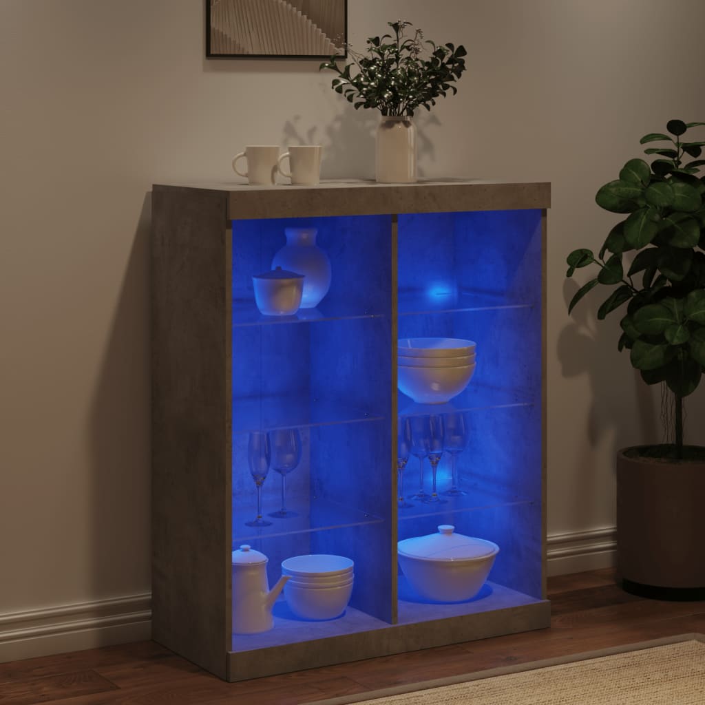 vidaXL Servantă cu lumini LED, gri beton, 81x37x100 cm
