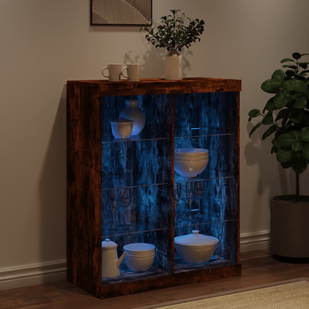 vidaXL Servantă cu lumini LED, stejar fumuriu, 81x37x100 cm