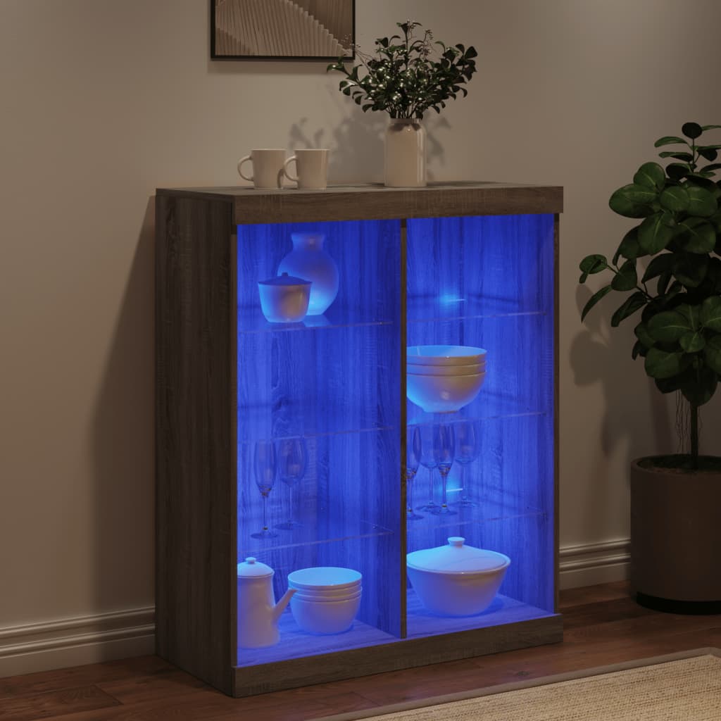 vidaXL Servantă cu lumini LED, gri sonoma, 81x37x100 cm vidaXL Servantă cu lumini LED, gri sonoma, 81x37x100 cm