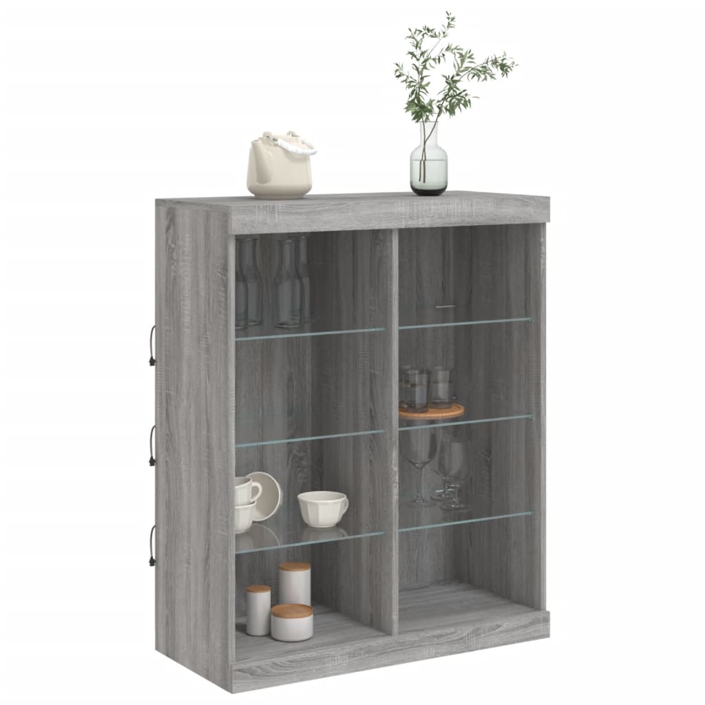 vidaXL Servantă cu lumini LED, gri sonoma, 81x37x100 cm vidaXL Servantă cu lumini LED, gri sonoma, 81x37x100 cm