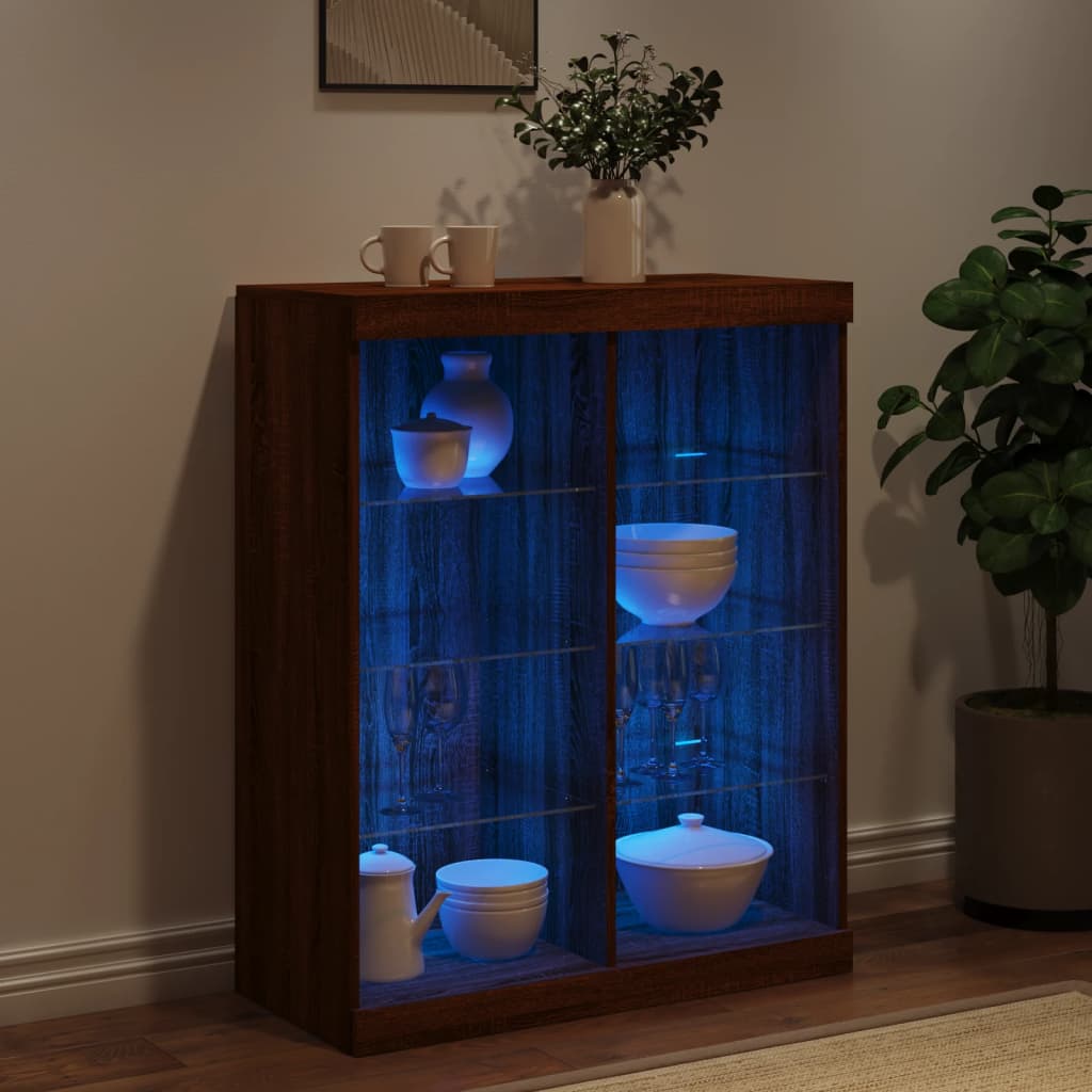 vidaXL Servantă cu lumini LED, stejar maro, 81x37x100 cm