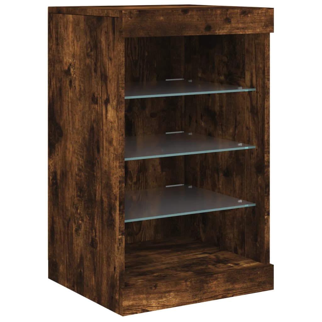 vidaXL Servantă cu lumini LED, stejar fumuriu, 41x37x67 cm