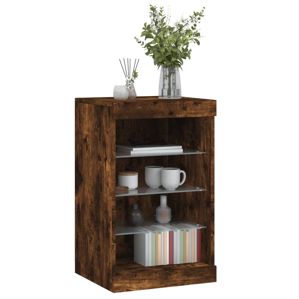 vidaXL Servantă cu lumini LED, stejar fumuriu, 41x37x67 cm