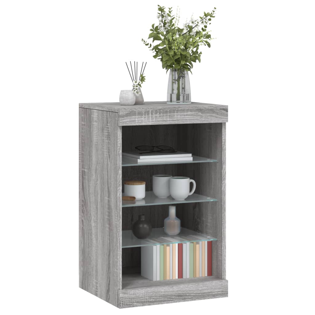 vidaXL Servantă cu lumini LED, gri sonoma, 41x37x67 cm vidaXL Servantă cu lumini LED, gri sonoma, 41x37x67 cm