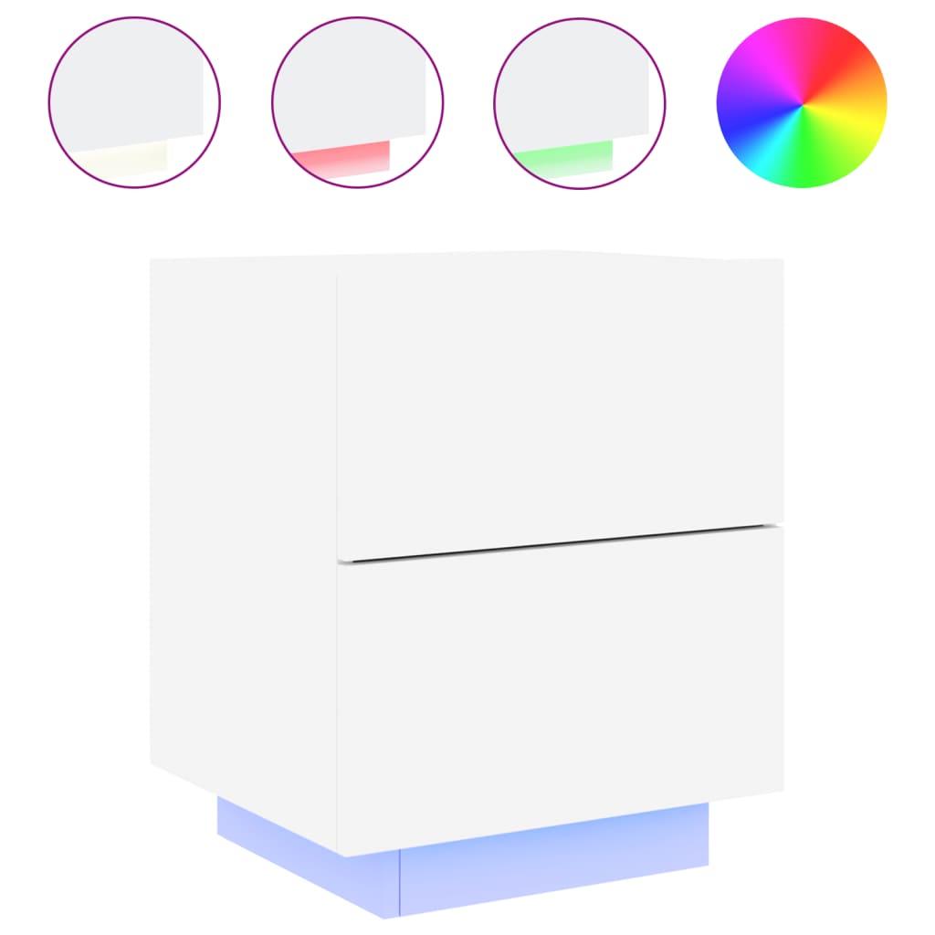 vidaXL Noptiere cu lumini LED, 2 buc., alb, lemn prelucrat