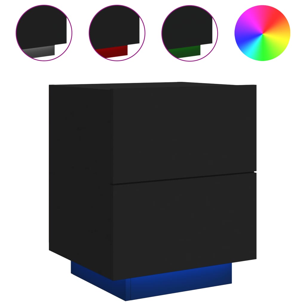 vidaXL Noptieră cu lumini LED, negru, lemn prelucrat vidaXL Noptieră cu lumini LED, negru, lemn prelucrat