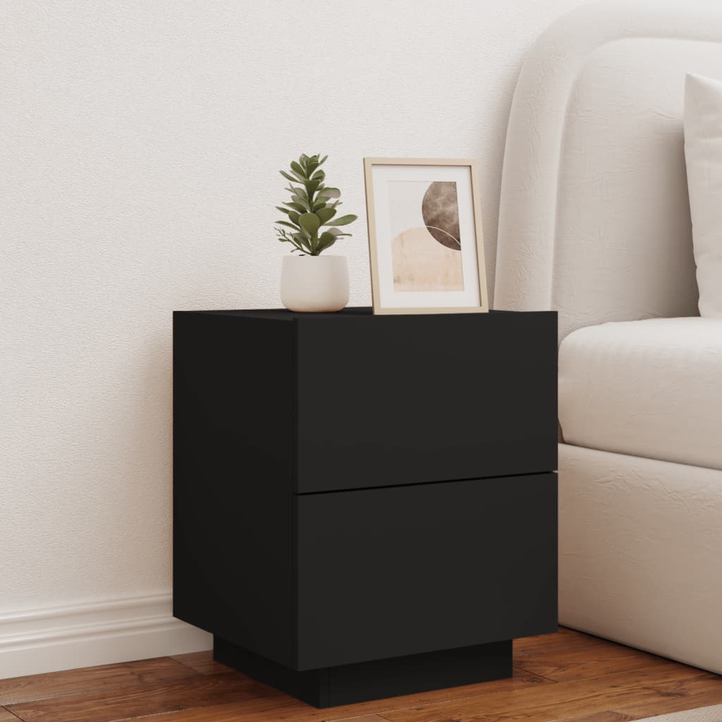 vidaXL Noptieră cu lumini LED, negru, lemn prelucrat vidaXL Noptieră cu lumini LED, negru, lemn prelucrat