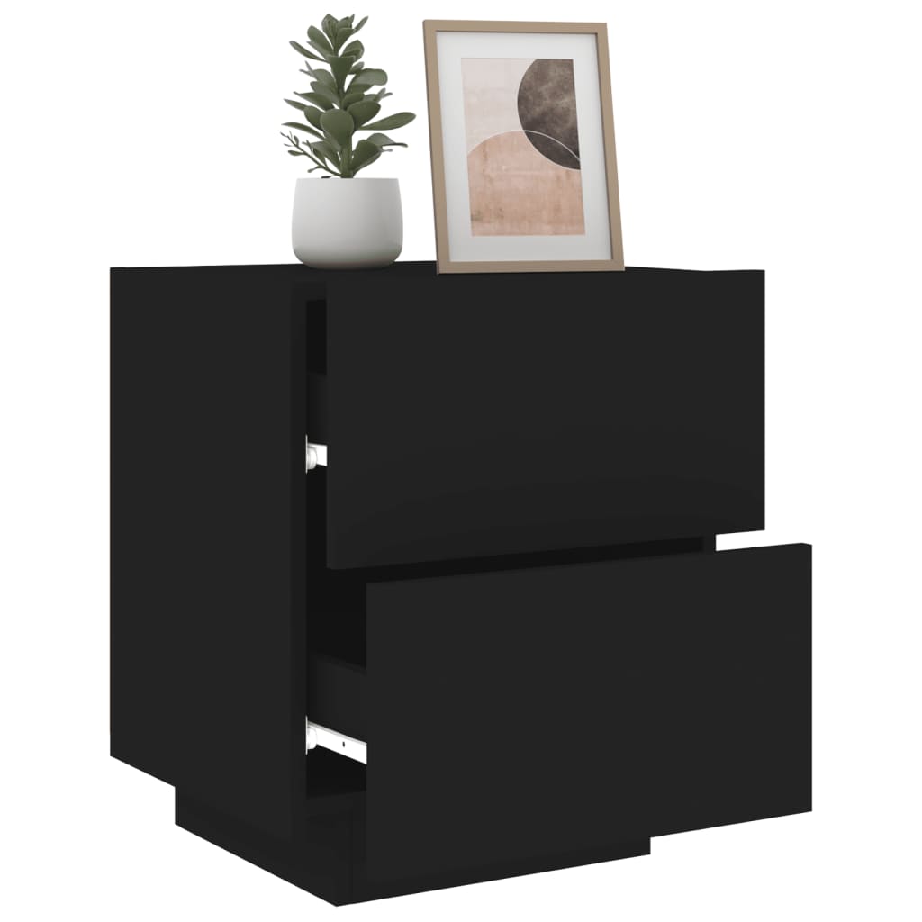 vidaXL Noptieră cu lumini LED, negru, lemn prelucrat vidaXL Noptieră cu lumini LED, negru, lemn prelucrat