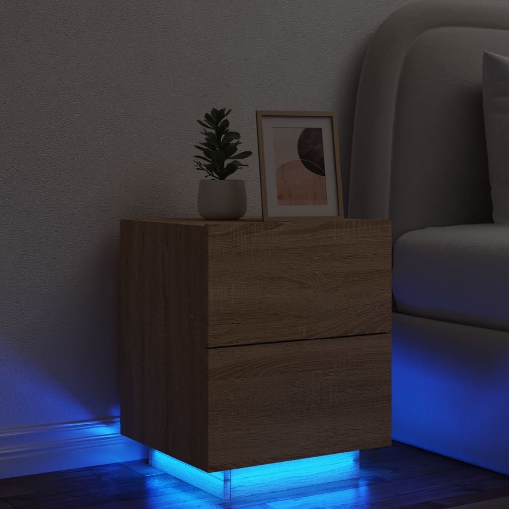 vidaXL Noptieră cu lumini LED, stejar sonoma, lemn prelucrat vidaXL Noptieră cu lumini LED, stejar sonoma, lemn prelucrat
