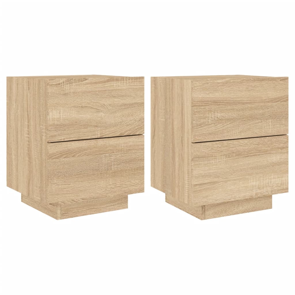 vidaXL Noptiere cu lumini LED, 2 buc., stejar sonoma, lemn prelucrat