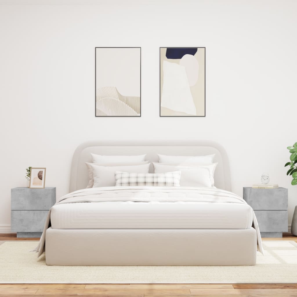 vidaXL Noptiere cu lumini LED, 2 buc., gri beton, lemn prelucrat