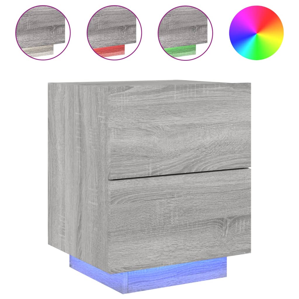 vidaXL Noptieră cu lumini LED, sonoma gri, lemn prelucrat vidaXL Noptieră cu lumini LED, sonoma gri, lemn prelucrat