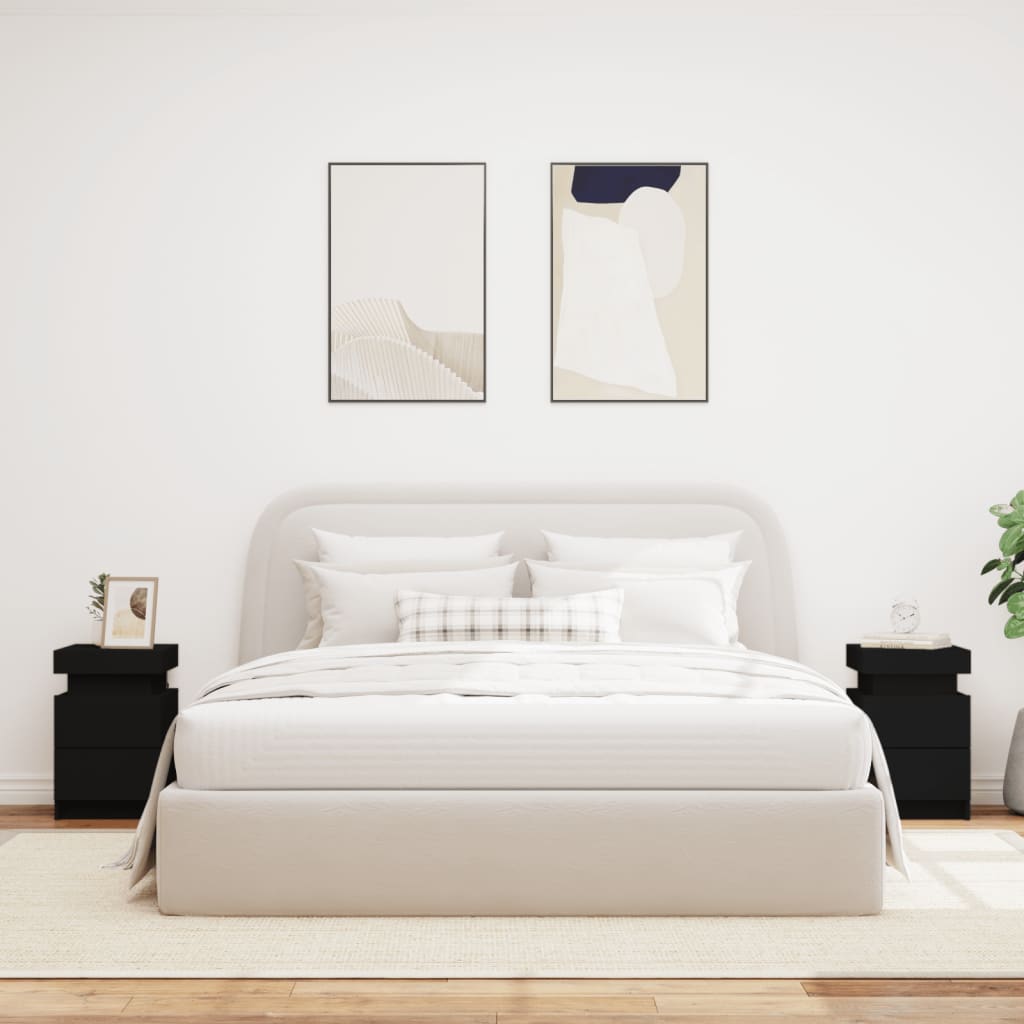 vidaXL Noptiere cu lumini LED, 2 buc., negru, 35x39x55 cm