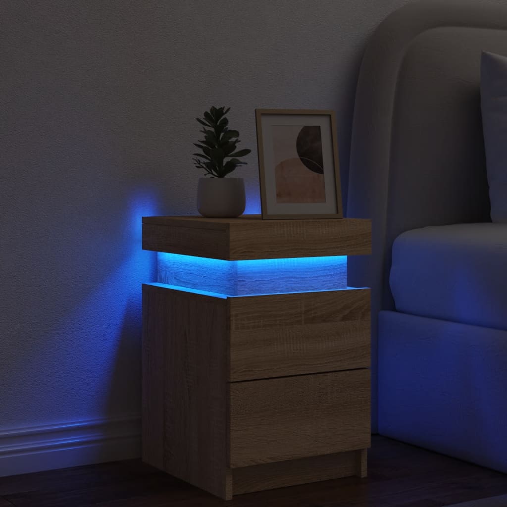 vidaXL Noptieră cu lumini LED, stejar sonoma, 35x39x55 cm vidaXL Noptieră cu lumini LED, stejar sonoma, 35x39x55 cm